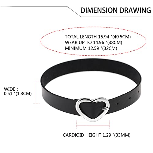 JewelryWe Schmuck Damen Choker Halsband Leder Halskette Gothic Punk Lolita Herz Collier Kette verstellbare Schnalle Kragen Halsketten für Frauen Mädchen Schwarz