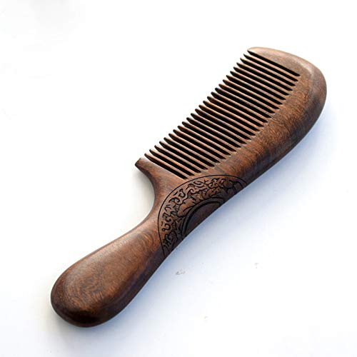 Handmade Natural Sandalwood Hair Comb Anti-static Natural Logs Sandalwood Comb Protect Hair Untie Knotted Hair Vintage Design Comb (B)