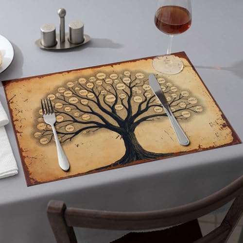 Set de table résistant chaleur lot de 6 arbre lettres hébraïques cuisine - 2