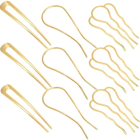 Chanaco French Hair Pins for Women 9Pcs Gold Updo Hair Accessories U Shaped Hair Pins for Buns French Twist Hairpin for Styling Metal Hair Fork with Combs for Girls Non Slip Hair Sticks for Thick Hair Cover