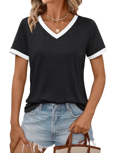 Foto de AUTOMET Camisetas de manga corta para mujer, camisetas de verano, casuales, suaves, cuello en V, ropa básica de entrenamiento, trajes de moda de primavera 2025 (imagen 2)