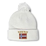 Speedy Pros Winter Pom Pom Beanie for Men & Women Norway Flag Embroidery Acrylic Skull Cap Hat White...