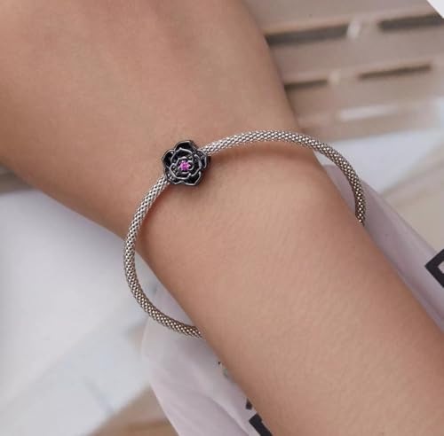 Abalorio flor rosa negra compatible con pulsera de plata 925 charm esmaltado 5