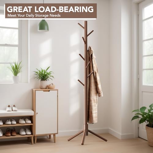 image for Hupmad Wooden Tree Coat Rack Stand,Sturdy Freestanding Coat Rack with 