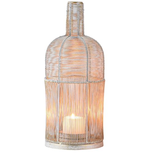 Marrakech Boho - Portavelas decorativo (32 cm, metal, para decoración de mesa, salón, balcón, terraza y jardín), color blanco