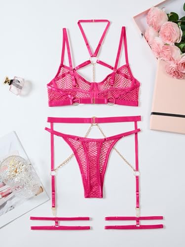 Image of Lilosy Sexy Pu Leather Strappy Underwire Garter Belt Lingerie Set