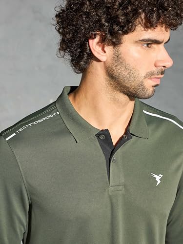 Image of TECHNOSPORT Men's Solid Full Sleeve Polo T-Shirt TECHNOCOOL+ Quick Dry Slim Fit Sports Tee for Travel Casual Smart Wear UPF50+ Anti Odour