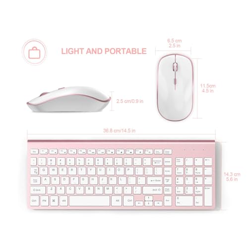 Wireless Keyboard Mouse, JOYACCESS 2.4G Compact and Ultra Slim Wireless Keyboard and Mouse for Windows, Computer, Desktop, PC, Laptop (Pink) - Thumbnail 3