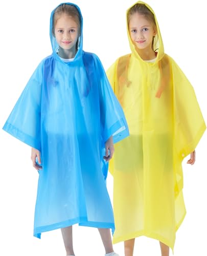 Image of Rain Poncho for Kids(2 Pack) Waterproof Reusable EVA Raincoat One Size Rain Jackets for Children,Boys and Girls