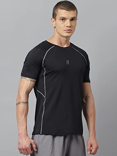 Image of ATICX Men's Slim Fit Polyester Half Sleeve T Shirt - Quick Dry Lycra Sports Compression Training Tee for Gym, Running