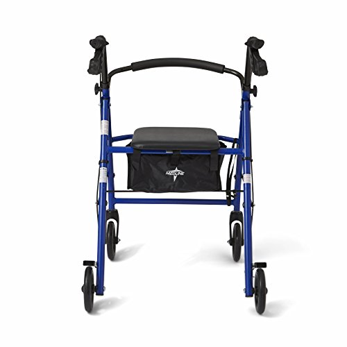 Medline Steel Foldable Adult Transport Rollator Mobility Walker With 6” Wheels, Blue #TOP4