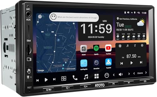 Double Din Car Stereo CarPlay & Android Auto, MYATOTO Android Car Radio HDMI Input, 7″ QLED Support HDMI & Dual Bluetooth, 4G LTE & WiFi, GPS Navigation, 8GB + 128GB TF Card, DSP, X10 (X10-1)