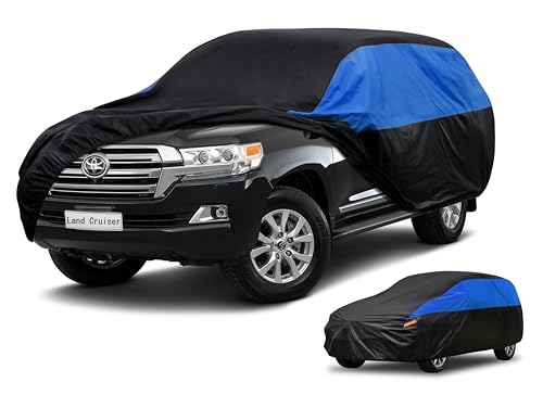 Image of GUNHYI Waterproof Lightweight SUV Full Car Cover Custom Fit Land Cruiser | All‑weather Outdoor sun /rain /dust /snow /wind /UV protection, breathable tear‑resistant fabric, black‑blue design, storage bag.