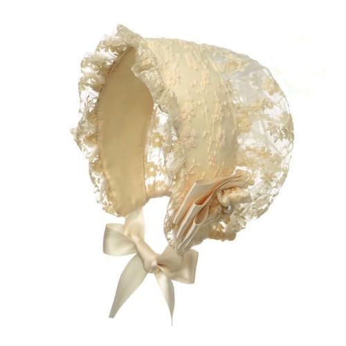 DRHOM Baby Girls Baptism Christening Cap Embroidered Lace Bonnet Flower Sun Protection Hat Beanie