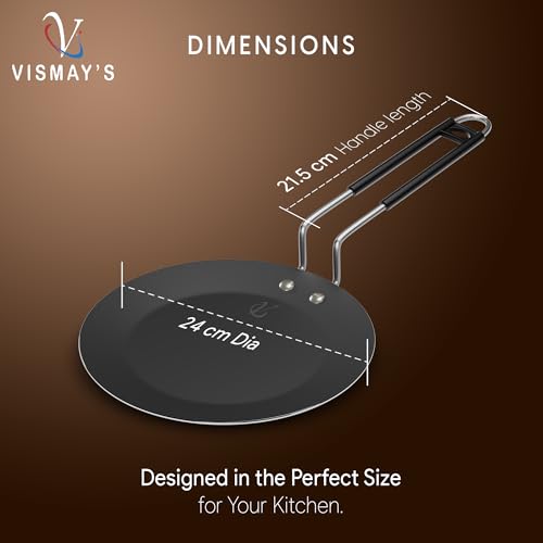 Image of VISMAY'S 100 Percent Pure Food Grade Iron Induction Tawa 9.5 Inch India's First Smooth Edge Tawa Naturally Processed Heavy Base Loha, Chapati Roti Metal Spoon Friendly (1 Kg)