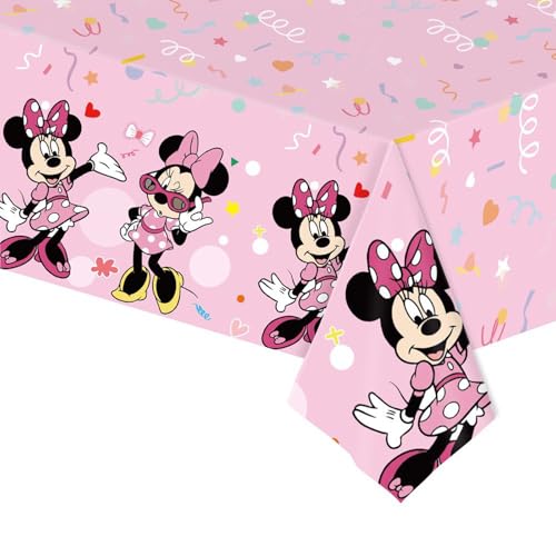 Trifoot 3 Pcs Cute Cartoon Mouse Birthday Tablecloth Pink Bow Party Plastic Table Cover Disposable Table Cloths Decor Party Decorations Supplies for Girls