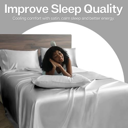 Image of MR&HM Satin Pillowcase for Hair and Skin, Silk Satin Pillowcase 2 Pack, King Size Pillow Cases Set of 2, Silky Pillow Cover with Envelope Closure (20x36, Silver Grey)