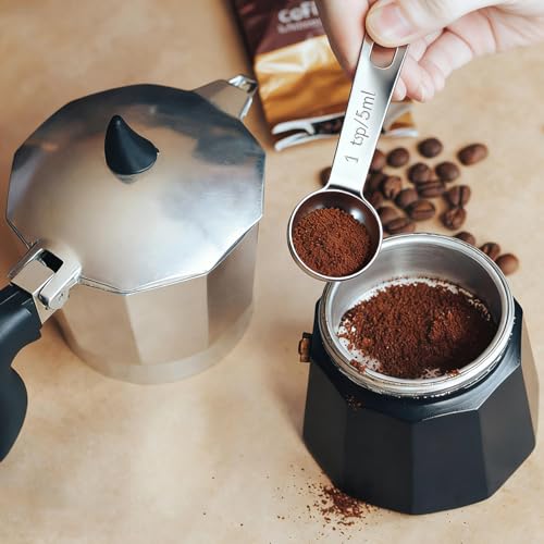 Stainless Steel Measuring Spoons Set, 3 Pack (0.63ml, 2.5ml, 5ml) Includes 1/8 & 1/2 & 1 Tsp, Short Handle Coffee Scoop Spoon for Measurement of Cooking, Baking Ingredients, Spices, Protein Powder