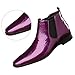 SIYAKE Men's Patent Leather Low Chunky Heel Chelsea Boots Fashion High Gloss Slip-on Business Dress Oxford Boots for Wedding Prom Party Business Work (Purple,8.5)