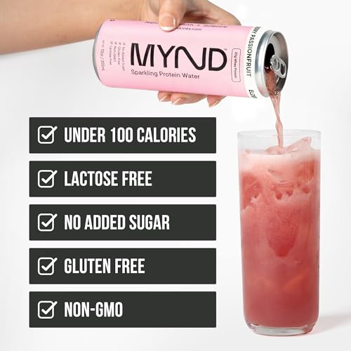 Image of MYND Sparkling Protein Water, Clear Protein Drink - 20g Whey Protein Isolate Per Can, 12 Pack - Lactose Free, Gluten Free, No Added Sugar - Ready-to-Drink Carbonated Protein Drinks - Variety Pack