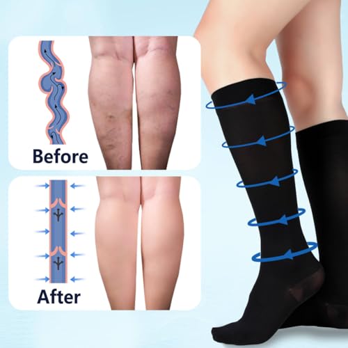 Image of +MD 15-20 mmHg Medical Compression Socks for Men /Women, Lightweight Opaque Knee High Support Stockings