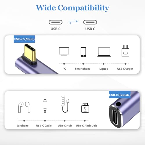 Image of Tobfit USB C Adapter 40Gbps(2 Pack), USB-C Male to Female Adapter 4.0 Type C Data Transfer Connector Compatible for Samsung, MacBook and More Type-C Device-Positive Vertical Bend