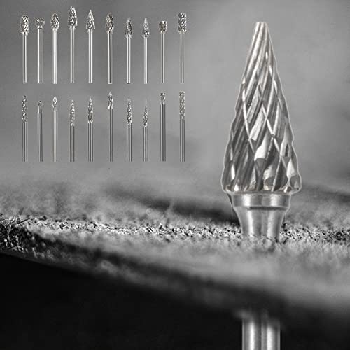 Image of HIDOTOL Carbide Burr Set 20PC 1 /8 inch Shank - 3mm Tungsten Double Cut Carbide Rotary Burr Set for Metal and Wood Carving, Grinding, Polishing, Engraving, Drilling.