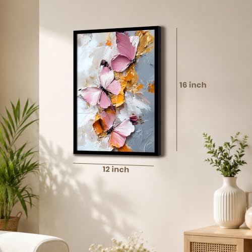 Image of PAINTINGMANTRA Butterfly Floral Framed Wall Art Painting For wall decoration | Multicolour Butterfly Poster with frame for living room, bedroom, home and Office, 13x18 Inch