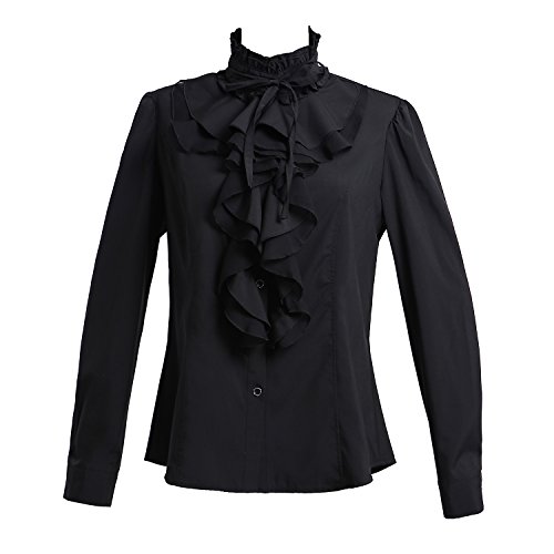 Taiduosheng Camisas de encaje con cuello alto y cuello alto y botones para mujer, blusa de manga larga OL, Negro, M Cover
