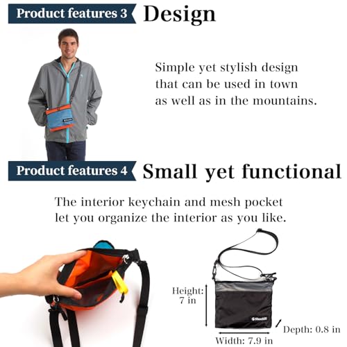 Shoebill Small Crossbody Bag Sacoche bag Light Weight1.5L Nylon for Men and Women4