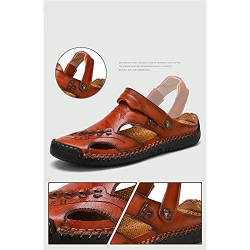 Wygwlg Summer Men's Sandals Breathable Beach Sandals, Genuine Leather Soft Breathable Shoes, Yellow brown-484