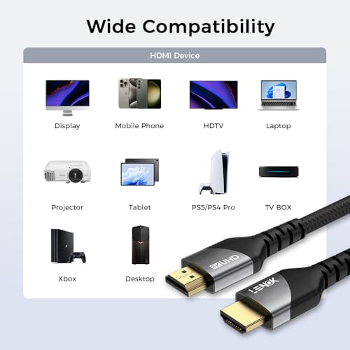 LENOK 8K HDMI Cable 2.1, 48Gbps Ultra High Speed HDMI Cable Braided Cord (4K@144Hz, 4K@120Hz, 8K@60Hz) HDCP 2.2&2.3 HDR 10 eARC ARC, Compatible with Switch 2/PS5/Laptop/Monitor/HDTV/- (2 M)