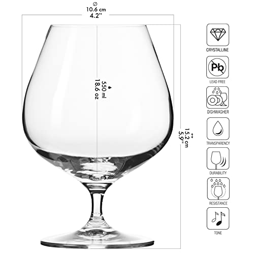 Krosno Brandy Cognac Snifter Glasses | Set Of 6 | 18.6 Oz | Harmony Collection | Perfect For Home, Restaurants And Parties | Dishwasher Safe #TOP1