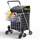Our Modern Space Stairs Climbing Shopping Cart w/Waterproof Basket Liner & 360° Swivel Wheels | Foldable Collapsible & Lightweight | Perfect for Groceries Laundry Utility Cart - Silver