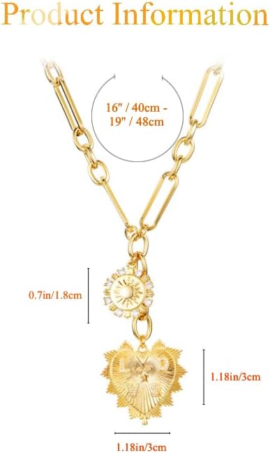 Generic Common Luxury Sun Heart Pendant Choker Necklace for Women 18K Gold Plated Multi Pendants Chunky Chain Hip Hop Neutral Jewelry - Image 7