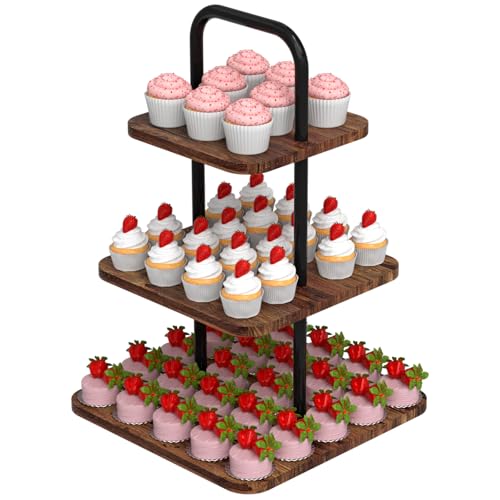 VyGrow 3-Tier Cupcake Stand Wood & Metal Tower Display Premium Holder Dessert Tree Tower for Birthday Cady Bar Decor Weddings, Party Serving Tray, Square Display by VyGrow - Used condition - CA$17.43