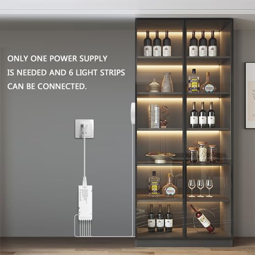 Image of LED Under Cabinet Lighting Kit 6PCS 12V COB LED Strip Lights with 36W Adapter 1M /3.3FT Penetrable Wood Touch Dimmable Led Strip 3000k Flexible LED Cabinet Lights for indoor Kitchen ,Book Shelf, Closet