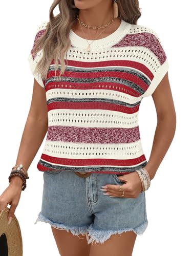 Image of Ivicoer Womens Spring Summer Tops Crochet Cap Sleeve Sweater Hollow Out Beach Vacation Clothes Trendy 2026 Loose Fit