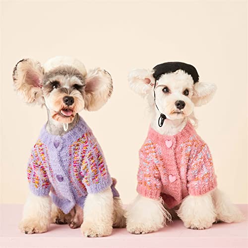 Pet Sweater Cardigan Cute Heart Shape Buckles Sweater For Small Dog Cat Soft Jacket Puppy Colorful Knitwear Clothes (S,Pink) #TOP4