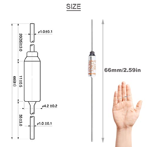 Image of 10 pcs SF139E SEFUSE 142 Degree Celsius Metal Thermal Cutoffs Thermal Fuse 10A 250V with GT-1 Crimp Terminal Silicone Fiberglass sleeving for Household Electrical appliances