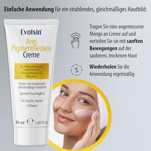 EVOLSIN® Anti Pigmentflecken Creme | Mit natürlichen Kräuterextrakten gegen Melasma, Pigment- & Altersflecken | Gesicht-, Hals- & Dekolletépflege I Pigmentflecken Entferner Gesicht