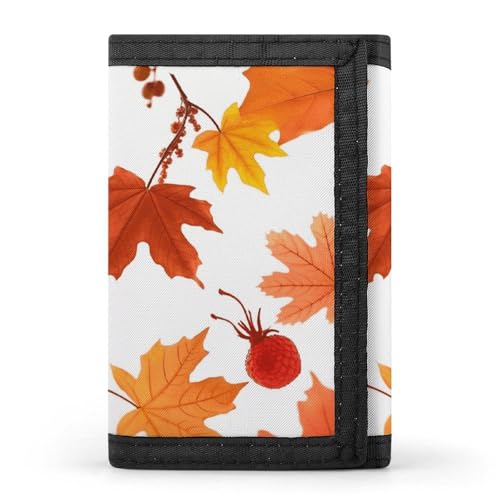 Autumn Maple Leaves Trifold Wallet Coin Purse With 8 Card Slots Credit Card Holder Divided Billfold Wallet