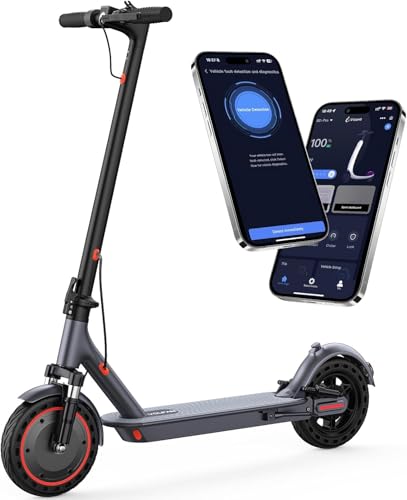 Electric Scooter with Dual Suspensions, 500W Motor, Max 22 MPH & 21 Miles Range, 10' Solid Tire, Folding E Scooter with Dual Braking, APP Control, Digtal Display for Adults