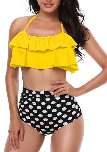 GRASWE Mommy and Me Two Pieces Bikini Swimsuit Matching Dot Bathing Swimwear Backless Flounce Two Pieces Swimsuit2
