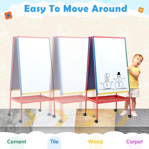 Mobile Dry Erase Board with Stand - 64.4" H Double Sided Portable Rolling Whiteboard Kids Easel for Classroom,Height Adjustable Magnetic White Board on Wheels for Home,School,36x24 inches