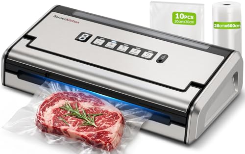 Bonsenkitchen Machine Sous Vide, Soudure Large 5mm Anti-Fuite, Acier Inoxydable, Une Main & Pulse Sec/Humide, Machine Sous Vide Haute Performance incl. 1...