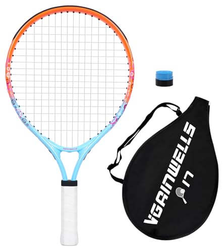 vgainwells 17"-23" Kids Tennis Racket for Aged 2-9, Lightweight and Durable,Including 1 Replacement Grip Tapes and 1 Toddler Tennis Racket（Orange+Blue）