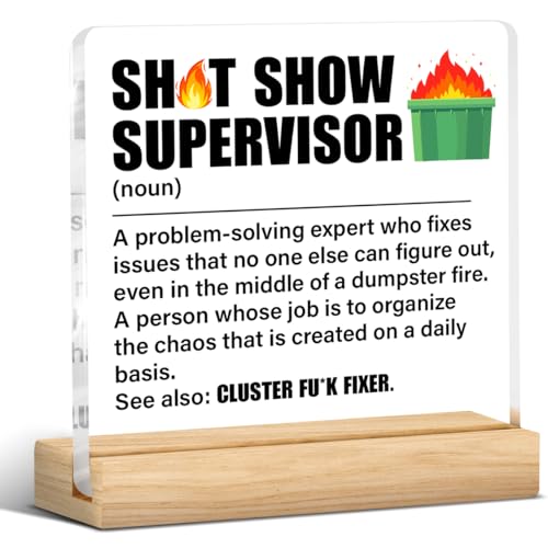Funny Boss Gifts, Thank You Gift for Boss Mentor Team Manger Director Supervisor, Problem Solver Desk Decorative Sign, Cluster Fixer Acrylic Plaque Sign