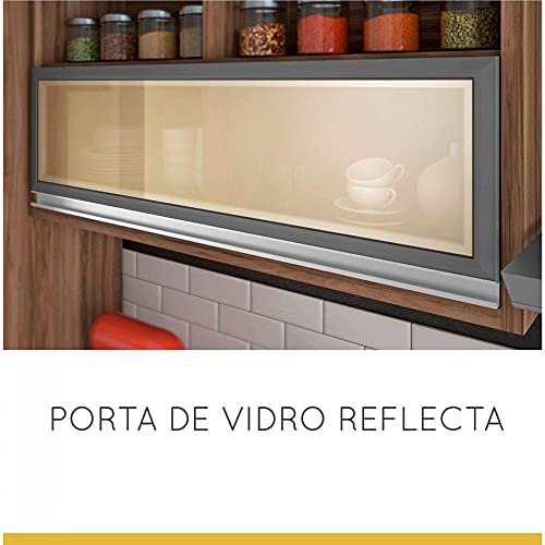 Armário Aéreo 1 Porta de Vidro com Nichos Adega Baronesa Nesher Móveis Grafite/Madeirado