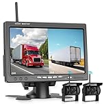 7 inch Wireless Backup Camera with 2* AHD Rear View Camera IPS Monitor Waterproof Night Vision Intelligent Reverse Lines Blind Spot Warning 12V-36V for Cars/Vans/Trucks/RV/Travel Trailer/Bus/Pickup